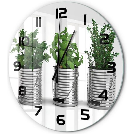 Horloge Murale Ronde Objet Décoratif en Verre Silencieuse pour Salon Plantes aromatiques fi 60 cm