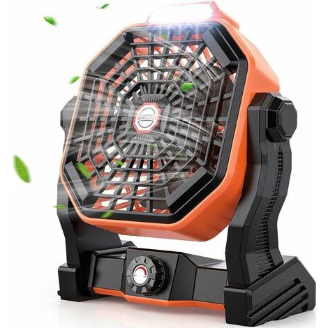 Ventilateur de camping rechargeable avec éclairage LED réglable, ventilateur de bureau silencieux, rotation à 270°, contrôle de la vitesse, indicateur de batterie LO-Ron (1/5)