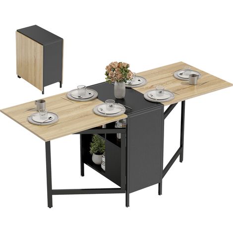 HOMCOM mesa plegable de comedor con alas abatibles, 4 compartimentos, 3 formas, hasta 4 personas, para salón, espacio pequeño, 169x60x75 cm, natural