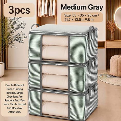 Trois sacs de rangement extra-larges pour couettes et vêtements, sacs de rangement pliables à rayures à glisser sous le lit avec fenêtres transparentes, sacs de rangement pour déménagement, gain de pl (1/5)
