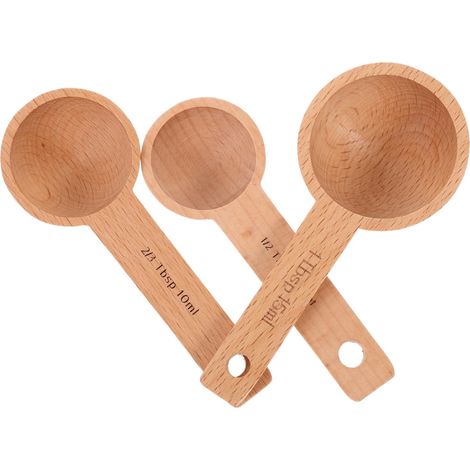 3 cuillères doseuses, marron, bois, pour café, thé et épices (1/5)
