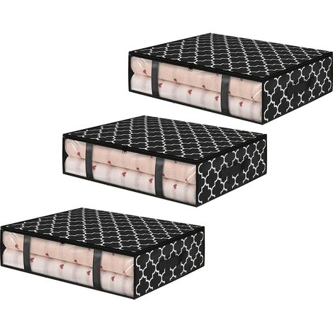 Lot de 3 conteneurs de rangement sous le lit, sacs de rangement pliables pour couvertures, conteneurs de stockage sous le lit pour organiser, Noir (1/5)