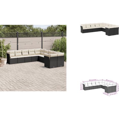 10-tlg. Garten-Sofagarnitur mit Kissen Schwarz Poly Rattan - Gartensofas - Outdoor Möbel - Lounge Set - Rattan Sofa - Gartenlounge (1/3)