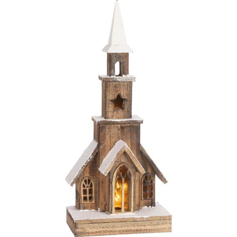 Mica Decorations LED Dekofigur Holz Kirche 48 cm Figuren
