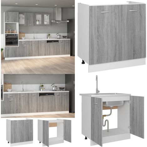 Armoire de plancher d'évier Sonoma gris 80x46x81,5 cm - Meuble De Cuisine - Armoire De Cuisine - Rangements Cuisine - Meuble Rangement - Armoire Placard - Home & Living (1/5)