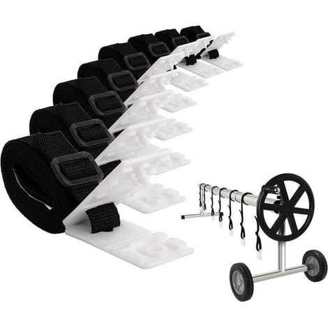 Enrouleur de couverture de piscine - Kit de fixation pour couvertures solaires de piscine - 8 sangles de fixation pour couvertures solaires (1/4)
