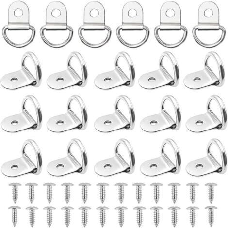 Lot de 20 anneaux d'arrimage pliables en acier inoxydable 304, anneaux d'arrimage pour remorque, crochet d'arrimage, avec 20 vis (1/4)