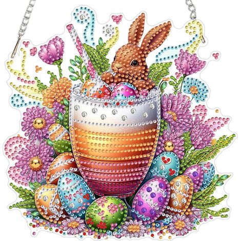 Ostern Diamond Painting Anhänger Set mit bunten Diamanten für Fenster & Tür