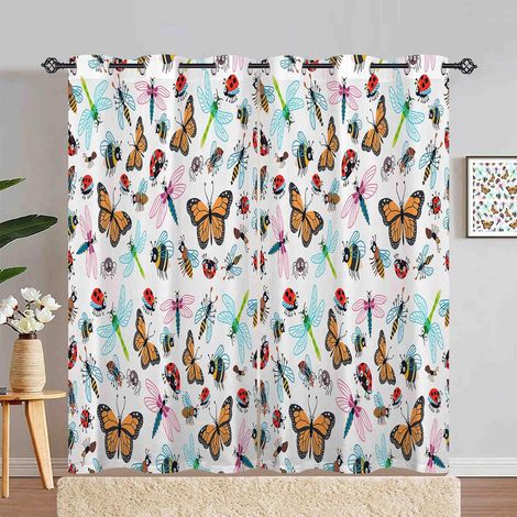 Rideau Occultant Abeille Papillon Libellule Tenture Opaque à Oeillets Draperies Intérieurs Rideau Thermique Isolant pour Maison Chambre Salon Fenetre 2 Pièces L 140 x H 280 cm - 140L X 280H cm (2 Pann (1/5)