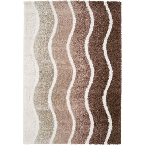 MOKA VAGUES - Tapis shaggy doux à motif ondulé marron beige 160x230 (1/5)