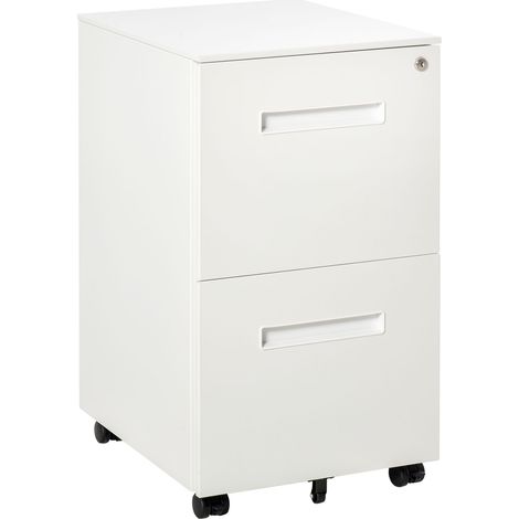 Vinsetto Metal Mobile File Cabinet with Wheels, Lockable 2 Drawer Filing Cabinet for A4, Legal, Letter, Compact Under Desk Storage Unit with Pre-Assembled Body for Home Office, 39 x 48 x 67cm, White