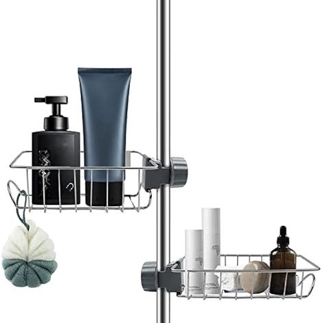 Shower shelf and storage - Set of 2 Stainless Steel Shower Shelf Without Drilling, Stainless Telescopic Bathroom Shelf, Shower Support Shelf, Soap Dish, Shower Bar (1/5)