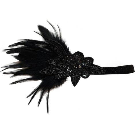 D14-1 Feather Headband with Black Ornaments for Wedding and Stage (1/5)