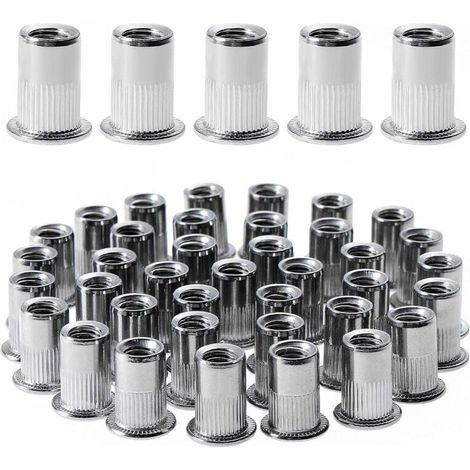 100 Stück M6 Flachkopf-Gewindenietmuttern, Gewindenietmuttern aus Edelstahl, Gewindeeinsätze für Metall und Kunststoff (12 mm, 15 mm) – LIAIKI