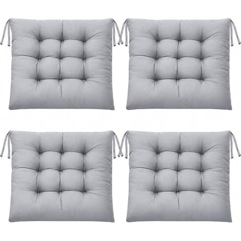 Set of 4 Chair Cushions with Ribbons 40 × 40 cm Seat Cushions for Garden Chairs, for Indoor and Outdoor, Balcony, Garden, Patio and Dining Room (Grey) (1/5)
