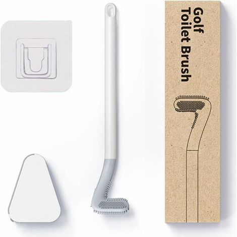 ZVD Brosse de Toilette de Golf, Brosse WC en Silicone, Manche Long Ensemble Toilette en Silicone avec Base à Ouverture Automatique et Anti-Fuite (Blanc avec Base) (1/4)