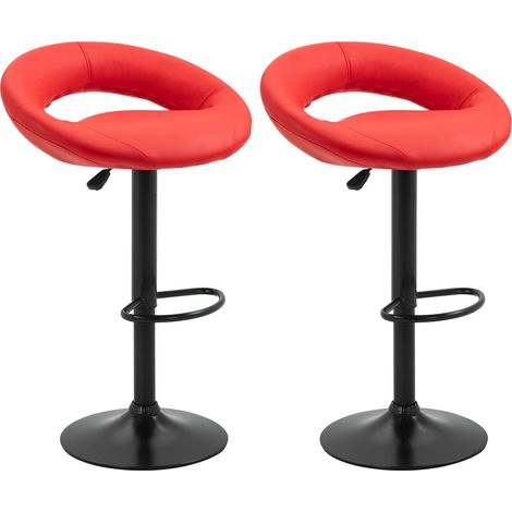 Juego de 2 taburetes de bar VEGAS ROJOS - Carga m�xima: 120 kg - PU sint�tico - Base de metal - Altura ajustable 85-105 cm (1/3)
