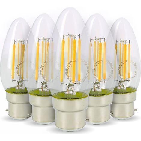 Set di 5 lampadine a LED a filamento di fiamma 4w eq. Base bianca calda B22 da 40W 2700K