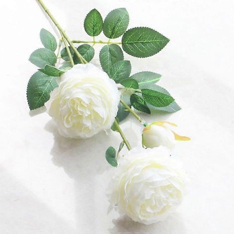 Pivoine artificielle Charm à 3 têtes, décoration pour la maison ou un mariage, en soie, rose et blanche.blanc (1/5)