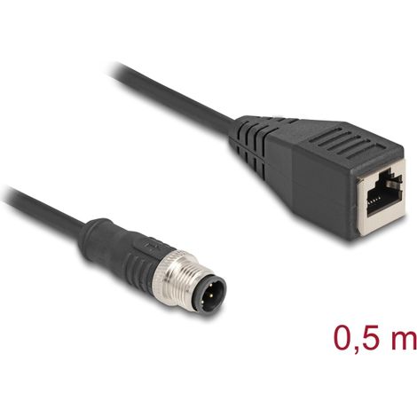 Delock Cable M12 codificado D 4 pin macho D RJ45 hembra PVC 0,5 m