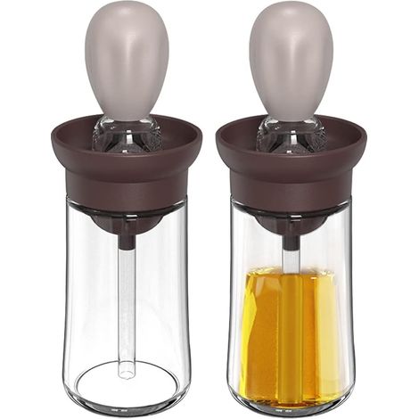 2pcs Bouteille d'huile avec Pinceau à Badigeonner 2 en 1 Bouteille en Verre avec Pinceau en Silicone pour Barbecue Salade Cuisine Pâtisserie  180ml