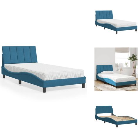 Lit avec matelas bleu 100x200 cm velours - Lit - Lits - Meuble De Chambre - Sommier (1/5)
