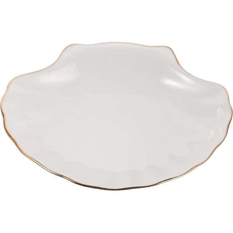 Elegante portagioie in ceramica bianca in stile europeo con decorazione a conchiglia. (1/5)