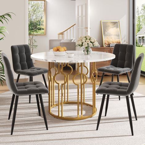 tavolo pranzo 100 cm con 4 sedie effetto marmo OKMYHOME (1/5)