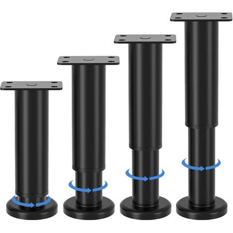 pieds de meubles réglables, hauteur ajustable de 8 à 12 cm, pieds de meubles en métal noir, pour armoires, meubles TV, lits, canapés, tables de chevet, chaises, meubles de salle de bain