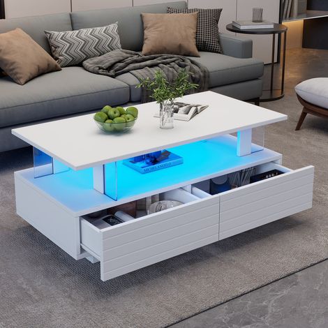 Table basse LED rectangulaire 100 x 50 x 42 cm avec rangement – table salon en acrylique, table d'appoint Bluetooth contrôlable par APP, idéale pour salon, bureau et fêtes (1/5)