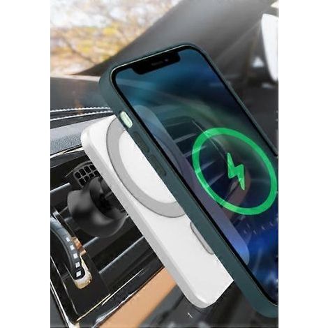 Caricabatterie wireless bianco, funzione di ricarica rapida da 15 W, supporto per telefono con ventosa magnetica integrata, supporto per telefono da auto (1/5)