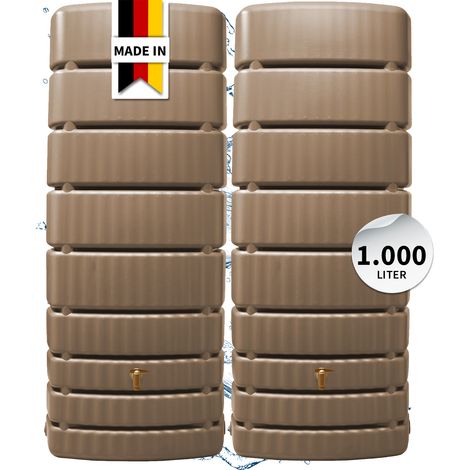 4rain Regentonne SLIM Wandtank-SET 1000 Liter taupe, 2 x SLIM 500 Liter inkl. Verbinder