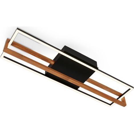 LED ceiling light, black, with wood, LED/22W