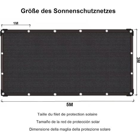 Malla de sombreo negra transpirable, 3 x 5 m, 96% de protección UV, para balcones, patios, terrazas y pérgolas. (1/4)