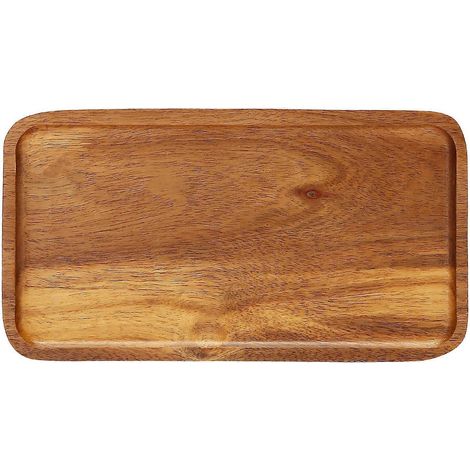 Plateau de service, assiette rectangulaire à fond plat en bois massif, assiette à fruits, soucoupe, plateau à thé, petite assiette à dessert (1/4)