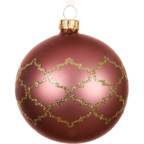 Kaemingk – Boule de Noël vieux rose avec motif doré – Verre, Ø 8 cm