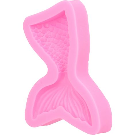 Moule en silicone en forme de queue de poisson, pour fondant et chocolat, outil de pâtisserie pour la décoration de gâteaux, rose, grande taille (11 x 8 x 2 cm). (1/5)