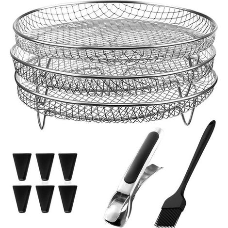 Stapelbare Edelstahl Dörrgitter mit 3 Ebenen für Backofen und Mikrowelle Zubehör für Heißluftfritteuse, Backen und Braten (1/5)