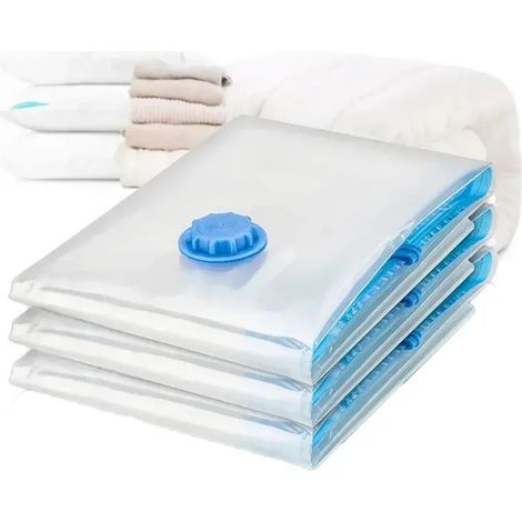 Lot de 3 sacs de rangement sous vide, sacs gain de place, housses à vêtements, réutilisables, 40 x 60 cm, 60 x 80 cm, 80 x 100 cm-AquaForge
