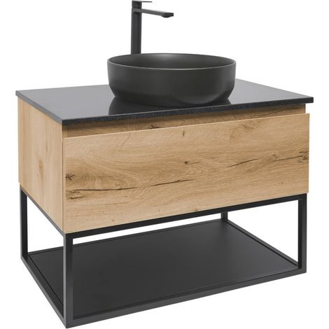 Ensemble meuble avec vasque et plateau en granit et mitigeur et cadre - SAT - B-Way - 79x30x45 - Chêne (1/5)