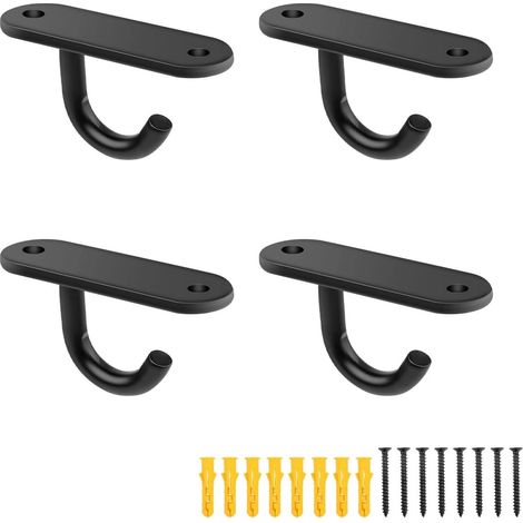 Crochets à vis en acier inoxydable (lot de 4), crochet de plafond de 6 cm, crochet ouvert, avec 8 vis et base soudée, pour petits ventilateurs de plafond, appliques murales, moustiquaires (1/5)