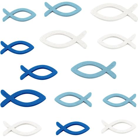 Lot de 144 poissons décoratifs en bois à disperser pour baptême, confirmation (1/5)