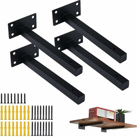Équerres murales pour étagères – Lot de 4 supports métalliques rétro noirs, 20 cm, fixation robuste avec vis incluses (1/5)