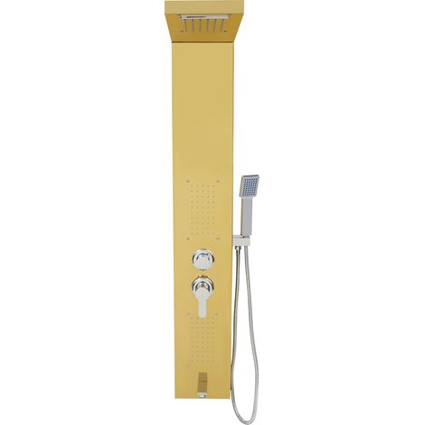 【Chauffage et ventilation】Panneau de douche doré multifonction 5 fonctions Panneau de douche avec douche à effet pluie Panneaux de douche muraux suspendus avec averse, douchette à main (1/5)