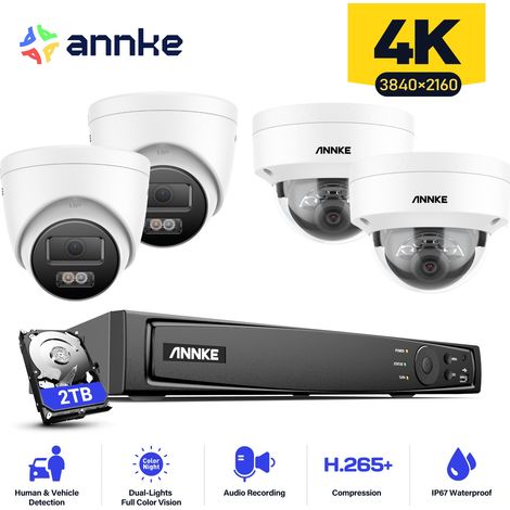 ANNKE 4K 16ch Sistema de cámaras de seguridad 4 tower y 4 dome exterior visión nocturna acceso remoto,2TB HDD (1/5)