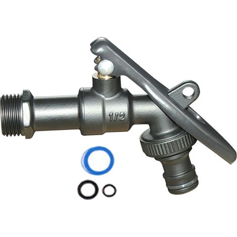 Rubinetto in metallo per spillatori di birra, raccordo filettato in ottone da 1/2", rubinetto bloccabile, rubinetto in ottone per casa, esterni e giardino, nero. (1/4)