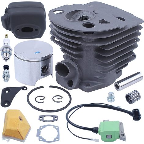 Kit d'entretien cylindre-piston pour Husqvarna 55 Rancher 51 50 pour tronçonneuse, silencieux 46 mm, cylindre, joint de cylindre, piston, axe, segment de piston, roulement à aiguilles, circlip, boucho (1/5)