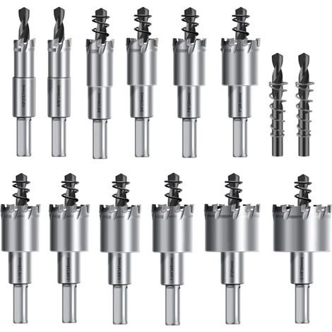Kit de 14 scies cloches TCT de 12,7mm - 54mm - Scie Cloche En carbure de tungstène Pour métal, acier inoxydable, fer, bois, plastique - Avec 2 forets pilotes supplémentaires (1/5)