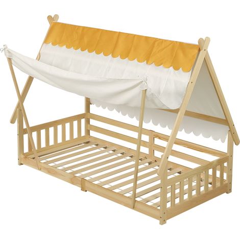 GagaLit cabane enfant 90x200 cm pin naturel avec baldaquin (1/5)