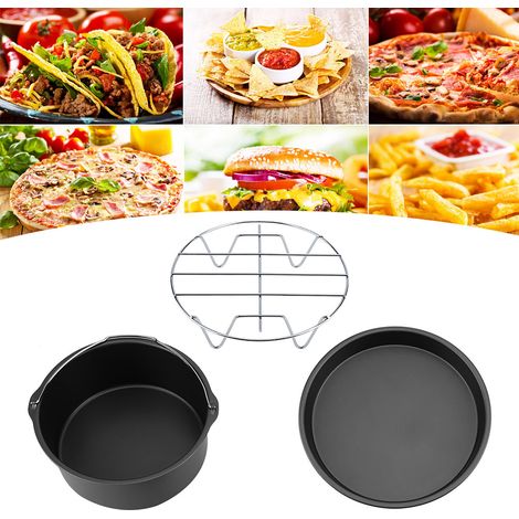 Ensemble d'accessoires pour friteuse à air multifonctionnelle 3 en 1 de 8 pouces : grille à pain, moule à gâteau, plaque à pizza (noir) (1/5)